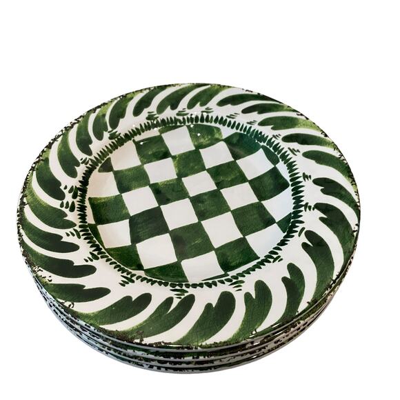 MIKASA Set of 4 Checkered Melamine 9" Salad Plates Summer Green Pop of Color NEW - Picture 3 of 9